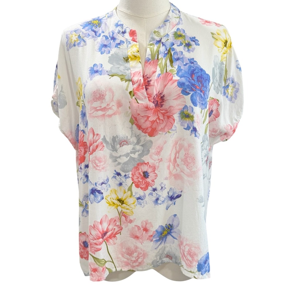 White Birch Floral Blouse Cottagecore Boho Oversized Lightweight Spring Top‎ - Picture 5 of 8